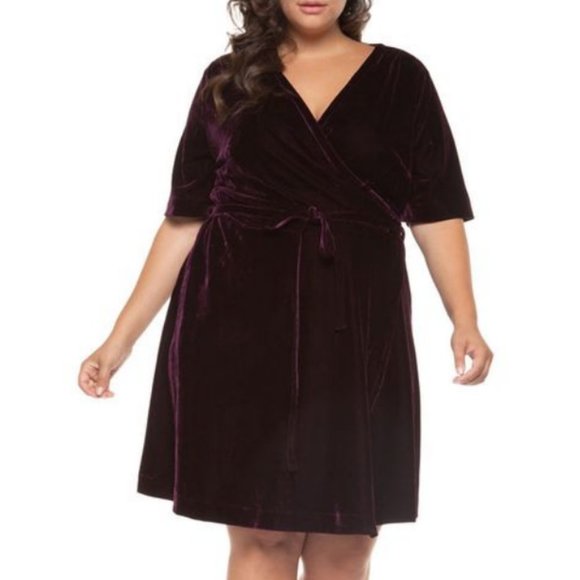 Dex Dresses & Skirts - Stunning Burgundy Purple Velvet Midi Wrap Dress 1X